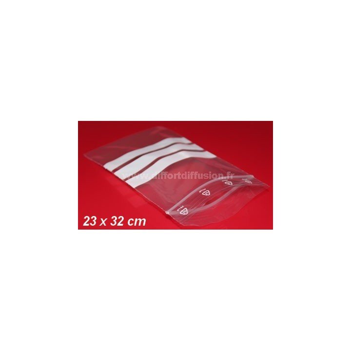 1000 sachets plastiques Zip 230x320 mm avec bandes blanches