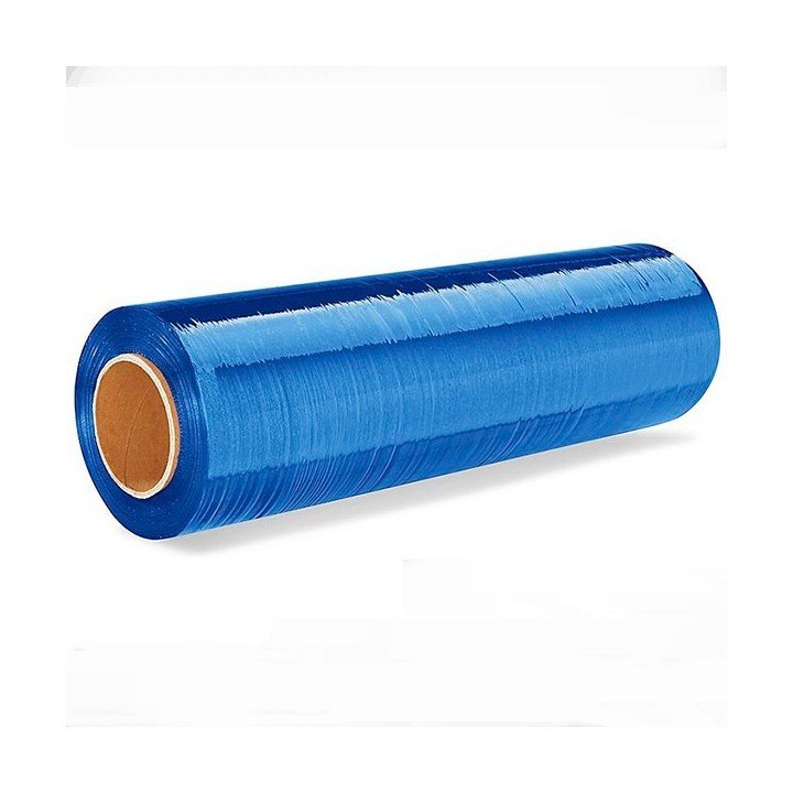 bobine rouleau film palette étirable bleu translucide 50cm x300m 17µ (450)