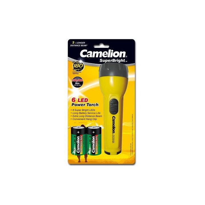 DESTOCK Lampe de poche torche Camelion SuperBrigt 6LED + 2 piles R20 D (10-2017)