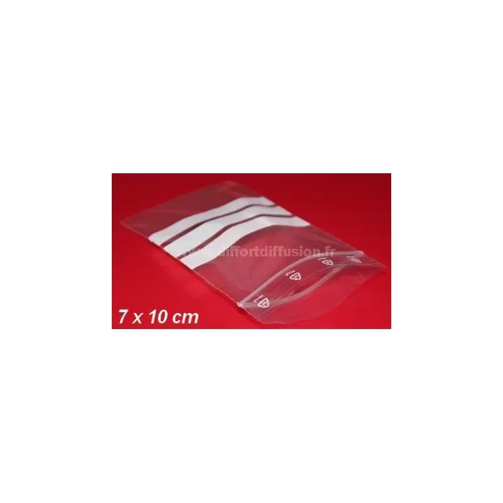 1000 sachets plastiques Zip 70x100 mm avec bandes blanches 