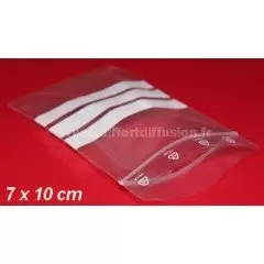 1000 sachets plastiques Zip 70x100 mm avec bandes blanches 