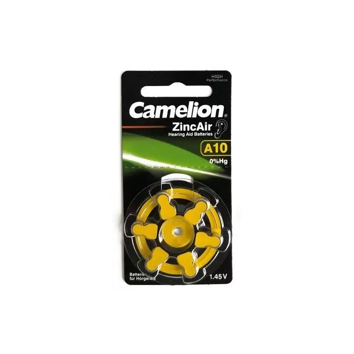 30 piles auditives jaune Camelion N°10 / A10 ZINC AIR