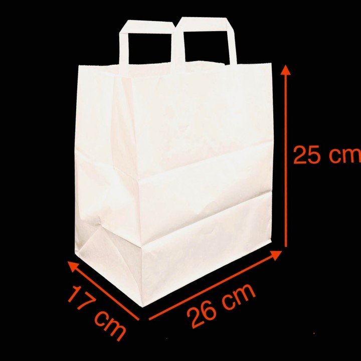 Sac papier kraft BLANC avec poignées plates 260x170x250mm