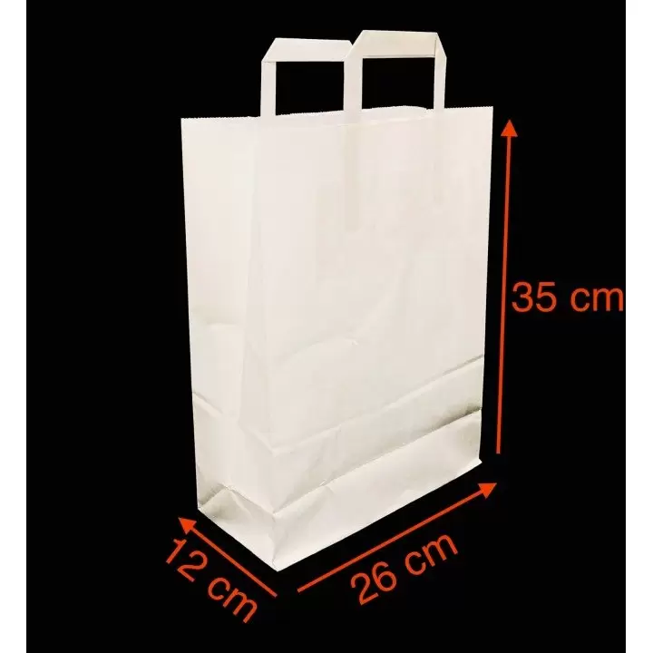 Sac cabas kraft blanc sachet papier avec poignées plates 260x170x250mm