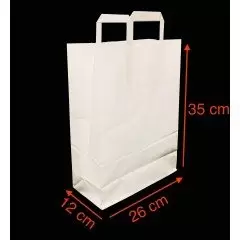 Sac cabas kraft blanc sachet papier avec poignées plates 260x170x250mm