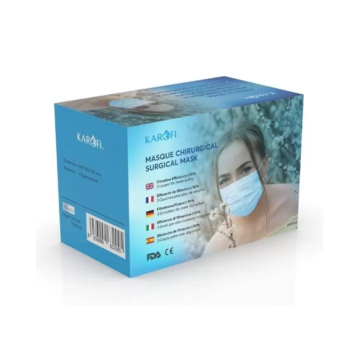 50 masques chirurgicaux (EN 14683 TYPE 1)