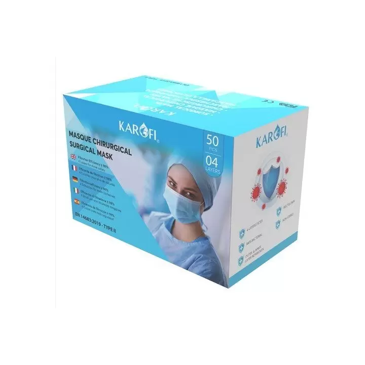 50 masques de protections chirurgicaux (EN 14683 TYPE 2)