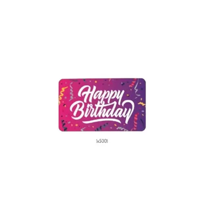 Rouleau 500 étiquettes rectangulaires HAPPY BIRTHDAY - 2