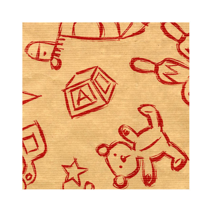 Rouleau papier cadeaux KRAFT avec motif jouet rouge 0,70cm x 50m 60g 3049kb