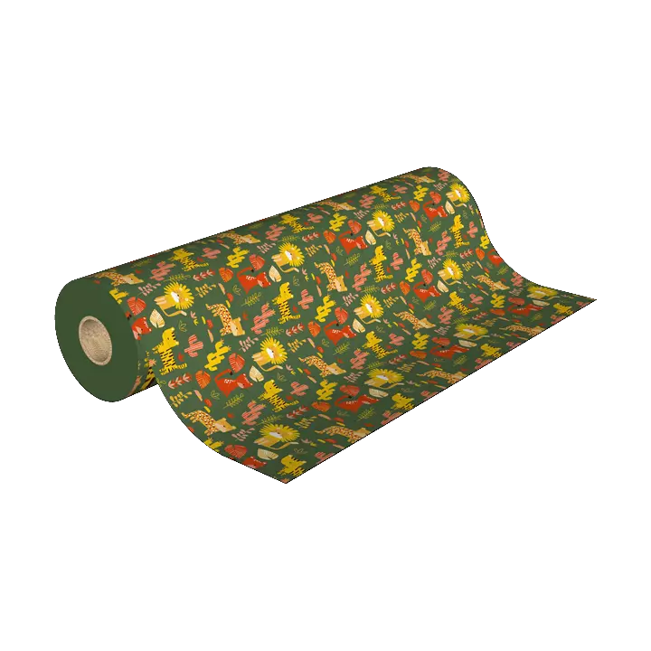 Un rouleau papier cadeau motif animaux jungle félin lion tigre 7238H
