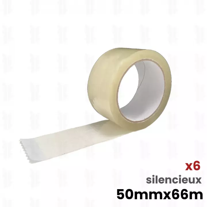6 rouleaux adhésifs transparent 50x66 SILENCIEUX (SANS BRUIT)