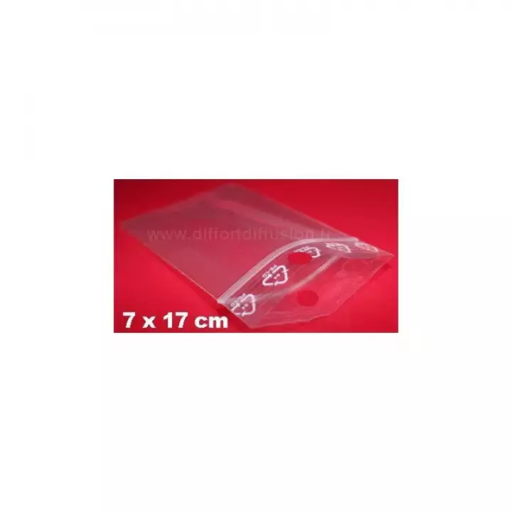 1000 sachets plastiques Zip 70x170 mm avec trou de suspension