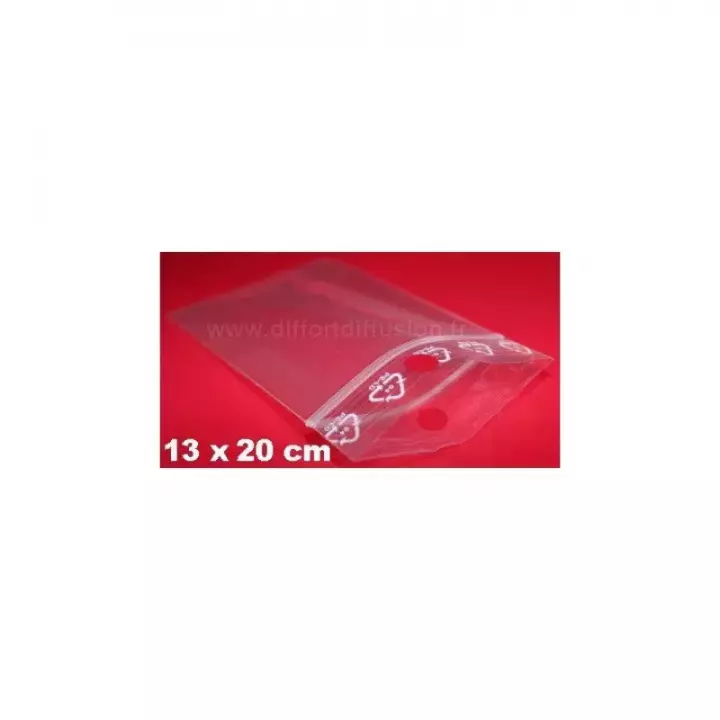 1000 sachets plastiques Zip 130x200 mm avec trou de suspension