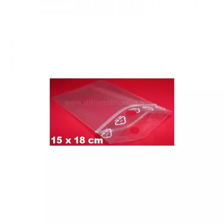 1000 sachets plastiques Zip 150x180 mm avec trou de suspension