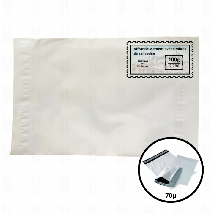 100 enveloppes plastiques pré timbrées 100g tarif 2025 (2.78€) 165*220mm / 70µ