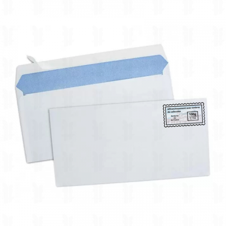 1000 Enveloppes Format DL pré timbrées 110 x 220 sans fenêtre auto adhésives