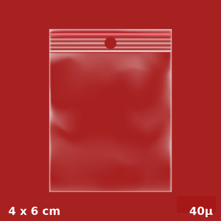 1000 sachets plastiques Zip 40x60 mm 40µ avec trou de suspension