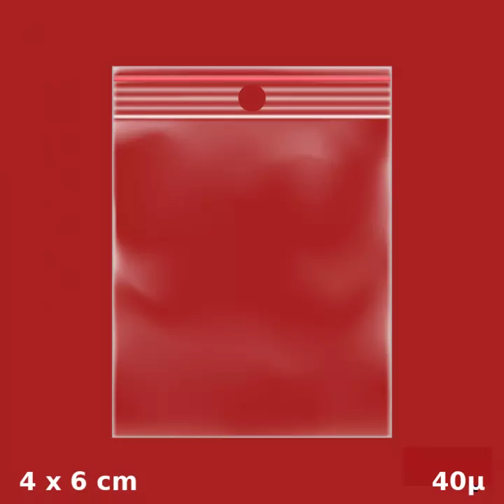 1000 sachets plastiques Zip 40x60 mm 40µ avec trou de suspension
