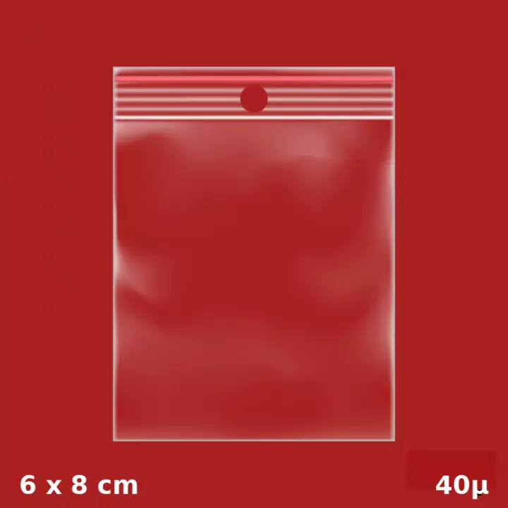1000 sachets plastiques Zip 60x80 mm 40µ avec trou de suspension