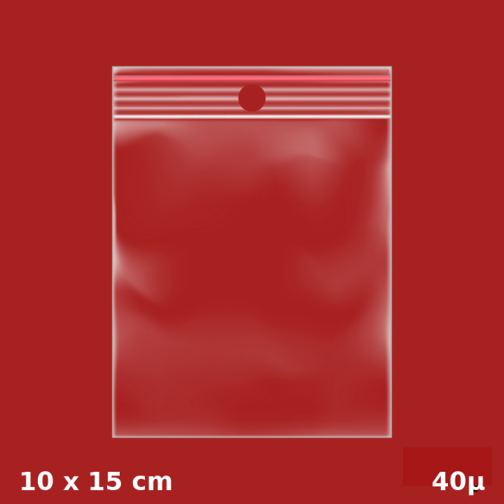 1000 sachets plastiques Zip 100x150 mm 40µ avec trou de suspension