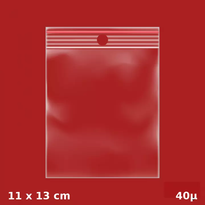 1000 sachets plastiques Zip 110x130 mm 40µ avec trou de suspension