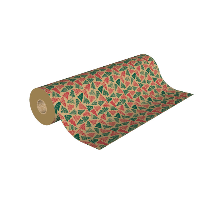 papier cadeau kraft Noël rouleau de 50 mètres avec sapin