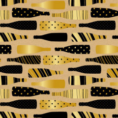 Papier cadeau kraft brun motif bouteille festif or et noir