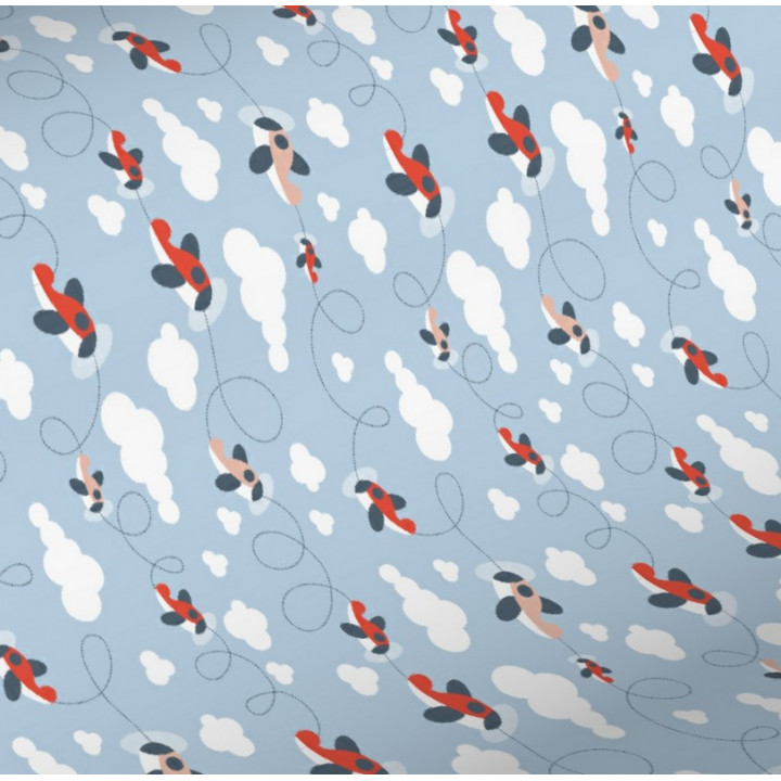 Emballage papier cadeaux petits avions et nuages