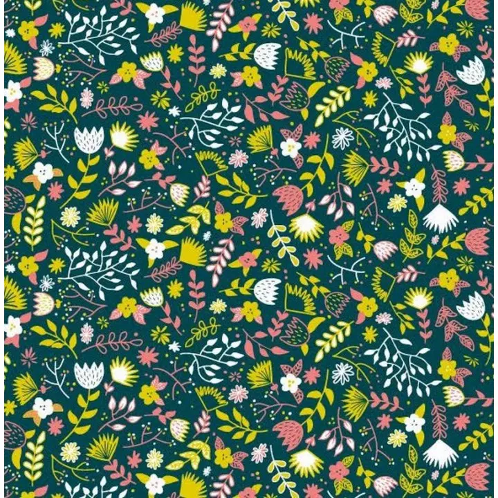 emballage cadeau papier fleurs  printanières vert jaune rose turquoise 50m 80g 7210X