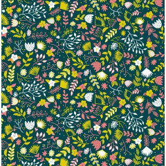 emballage cadeau papier fleurs  printanières vert jaune rose turquoise 50m 80g 7210X