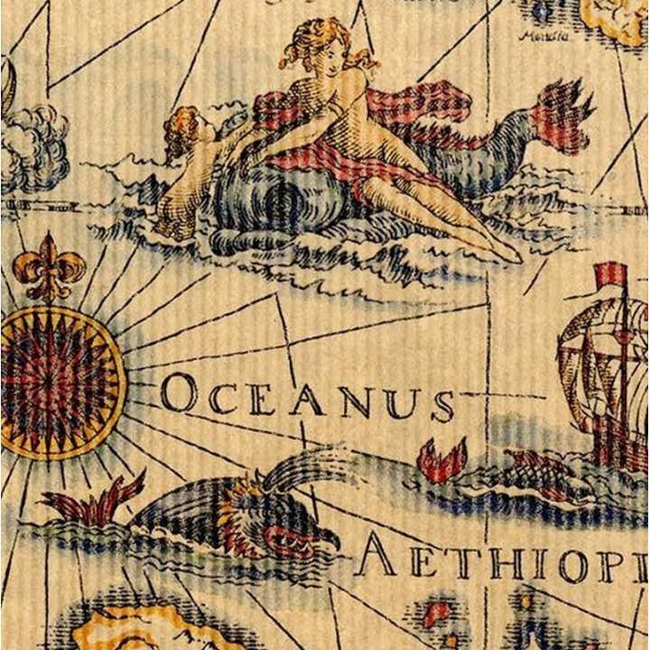 papier kraft emballage cadeau motif carte marine ancienne