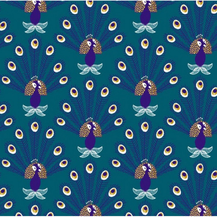 7222H  Papier emballage cadeau bleu oiseau Paon brillant