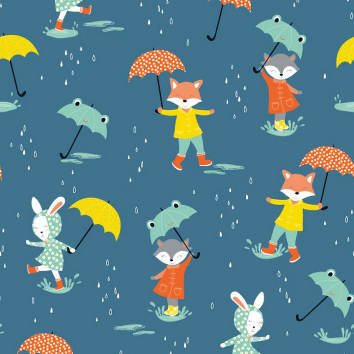 Emballage rouleau de 50 mètres papier cadeau parapluie rigolo animaux renard lapin grenouille