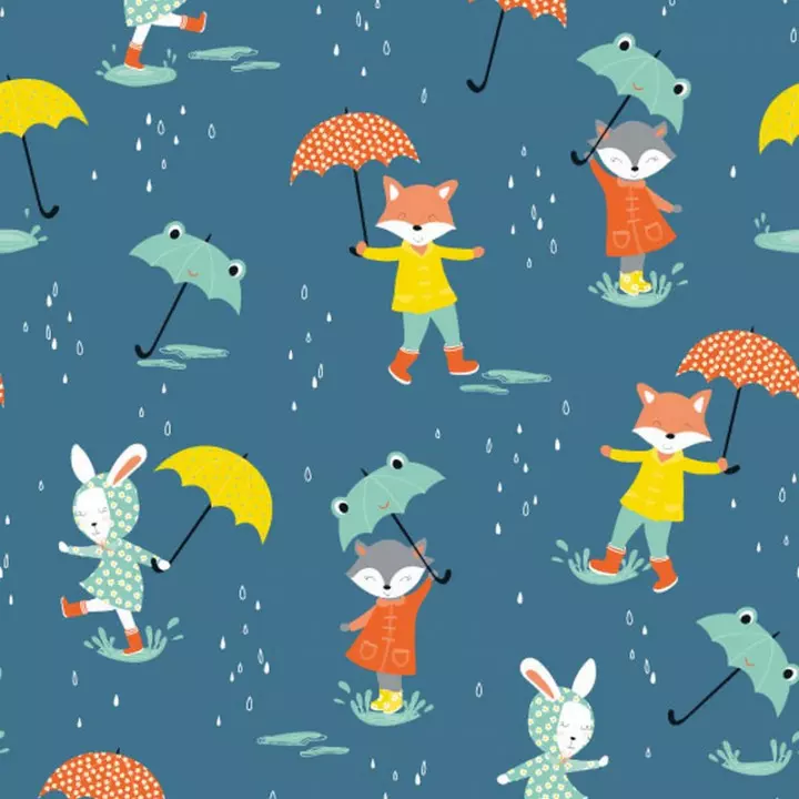Emballage rouleau de 50 mètres papier cadeau parapluie rigolo animaux renard lapin grenouille