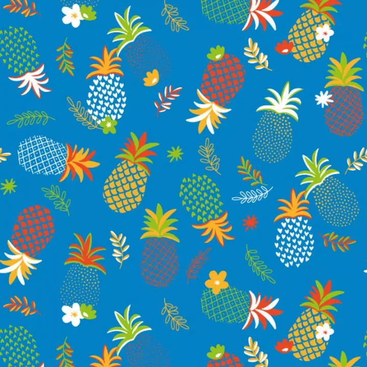 Rouleau papier cadeau bleu avec ananas multicolores été plage vacance