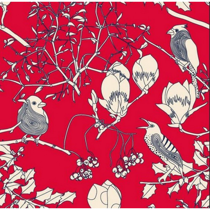 Papier cadeaux rouge motif fleur oiseau hiver Noël printemps gui houx rouleau 50 mètres 7374x