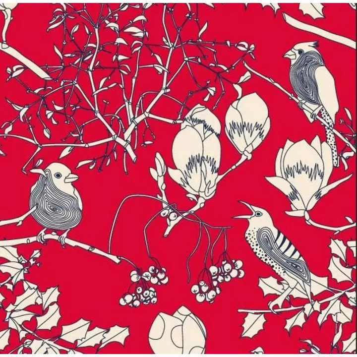 Papier cadeaux rouge motif fleur oiseau hiver Noël printemps gui houx rouleau 50 mètres 7374x