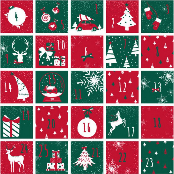 papier cadeau emballage Noël calendrier de l'avent vert rouge 9277X
