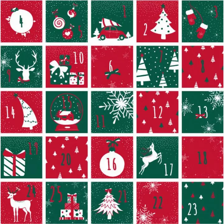papier cadeau emballage Noël calendrier de l'avent vert rouge 9277X