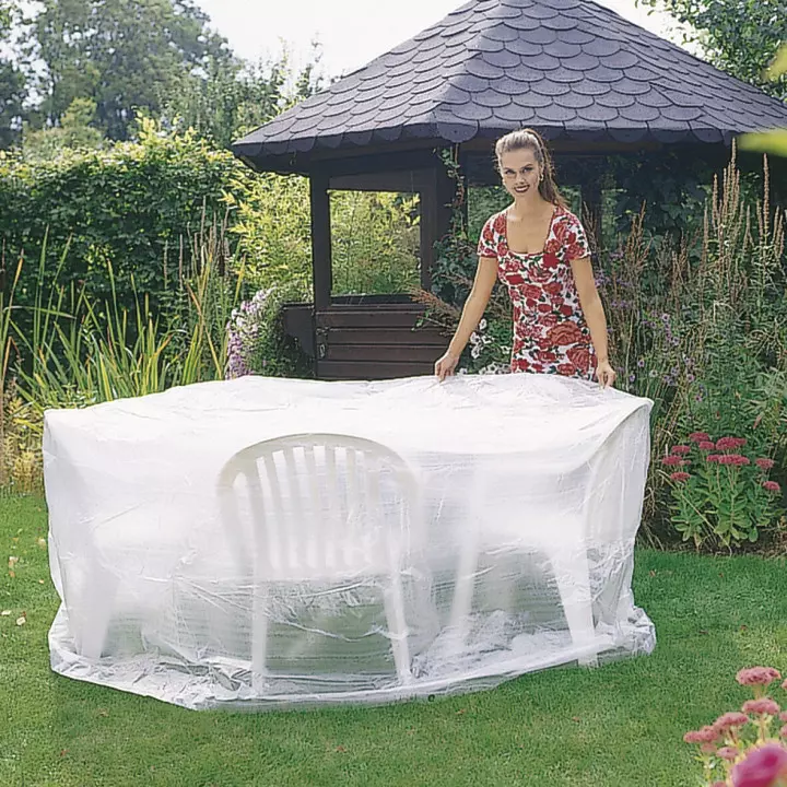 Housse protection TRANSPARENTE pour table salon meuble de jardin Ø320cm (15488)