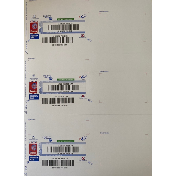 Etiquette EXPORT SUIVI international sticker monde envois lettre suivie Poste