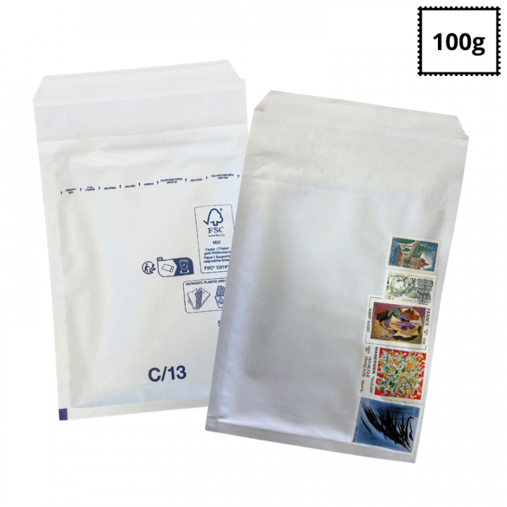 100 enveloppes bulles N°3 blanches pré timbrées lettre verte 100g