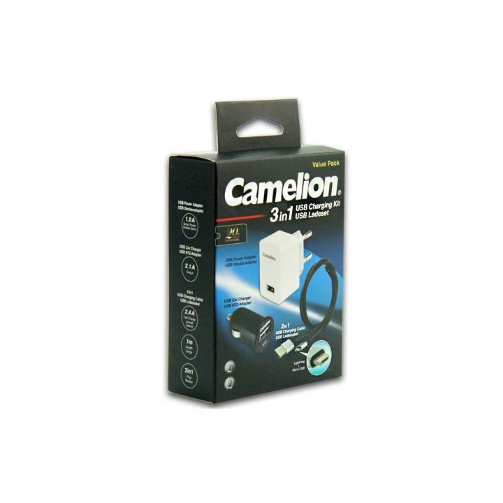 Chargeur secteur prise voiture + câble téléphone USB AD568 AD811 CDC015 Camelion