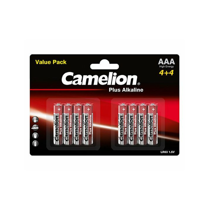 Lot de 96 piles alcalines bâton LR03 AAA (8 piles par blister) 2800mAh Camelion