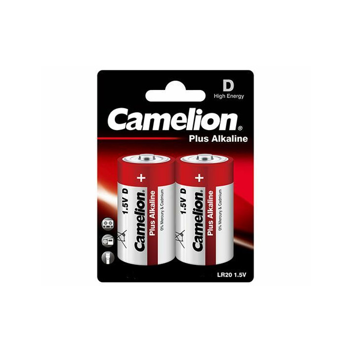 Lot de 12 piles Alcalines blister 1,5V LR20 D Haute capacité 21000mah Camelion
