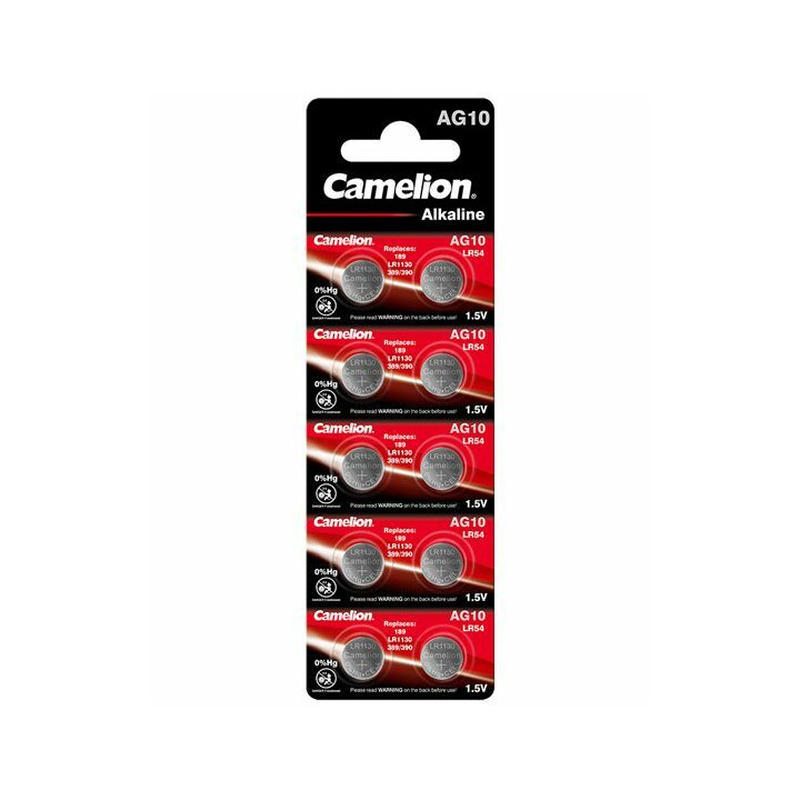 30 piles bouton alcaline AG10 / LR1130 /LR54 / 189/GP89A/389/SR1130 Camelion