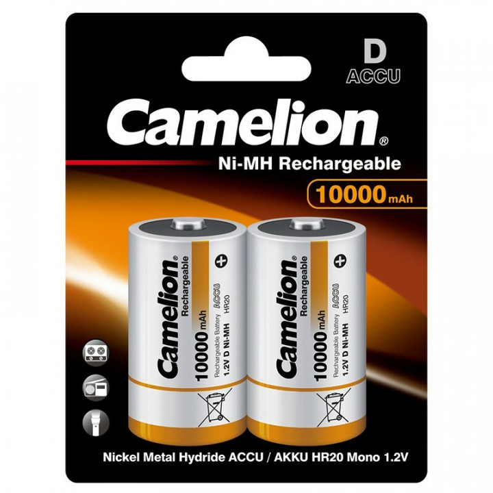 2 accus piles rechargeables Camelion R20 D mono 10000mah NiMH 1.2V