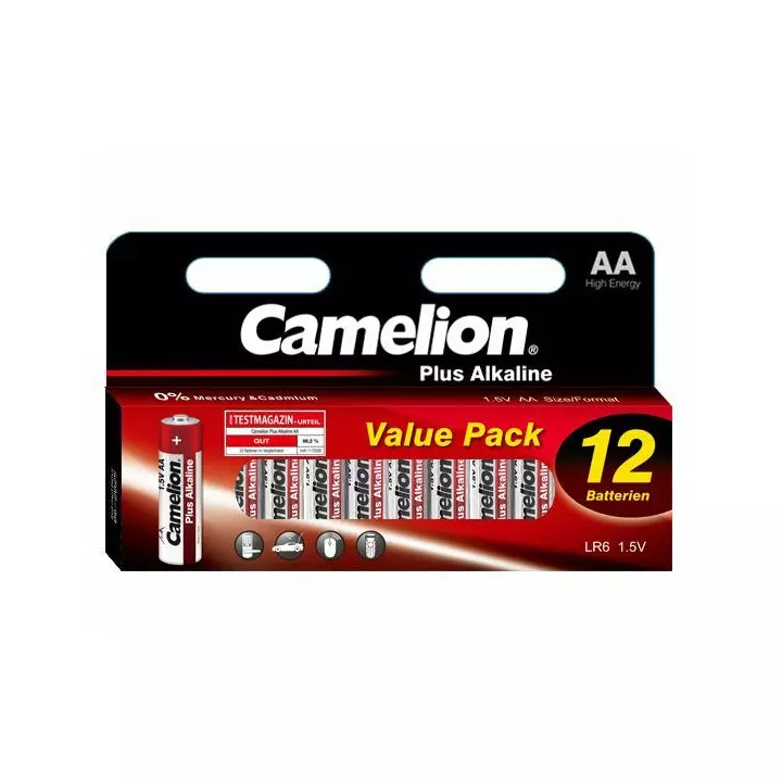 Lot 12 piles alcalines bâton jetable LR06 AA  LR6 2800 mah 1.5V Camelion