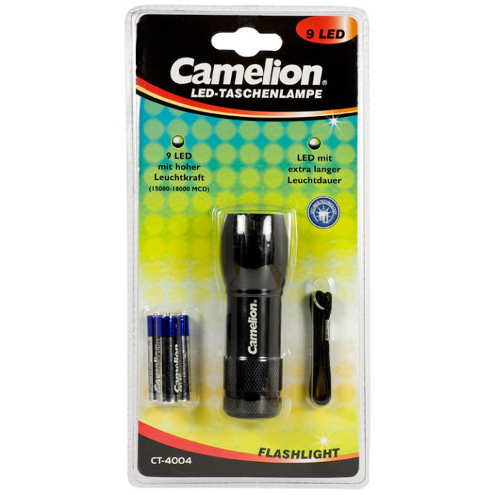 Lampe de poche torche à LED en Alu (9 LED) + 3 piles AAA Camelion CT-4004
