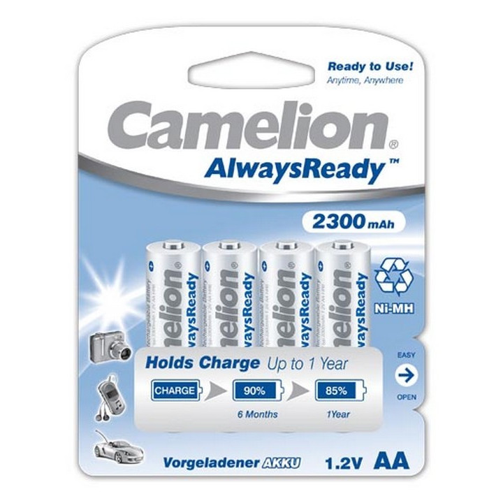 4 Accus Piles Rechargeables Camelion HR6 AA ALWAYS READY (R06) Capacité: 2300mAh